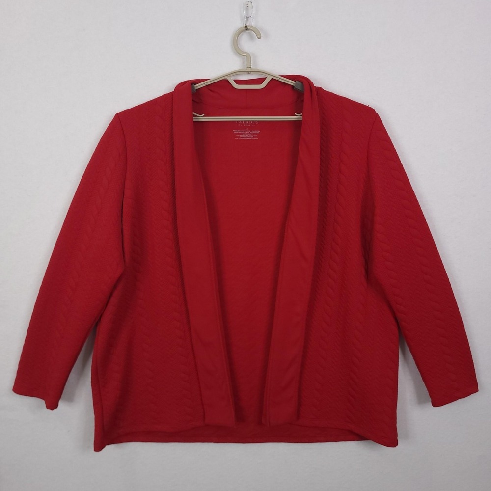 Talbots Jacket Womens 3X Plus Red Knit Open Front Shawl Collar Lined Stretch